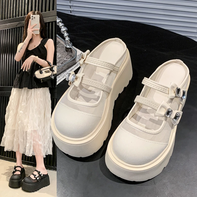 

Распродажа женских тапочек 2024, женские офисные туфли Мэри Джейн на высоком каблуке и платформе, женская обувь на танкетке с пряжкой и ремешком, женская обувь