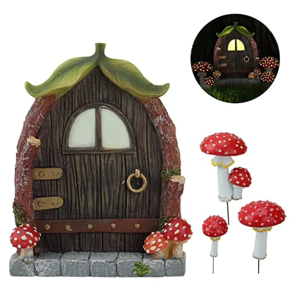 4pcs Resin Mushroom House Plugin Set Cute Creative Fairy Garden Statue Waterproof Funny Miniatures Figurine Sculpture Home