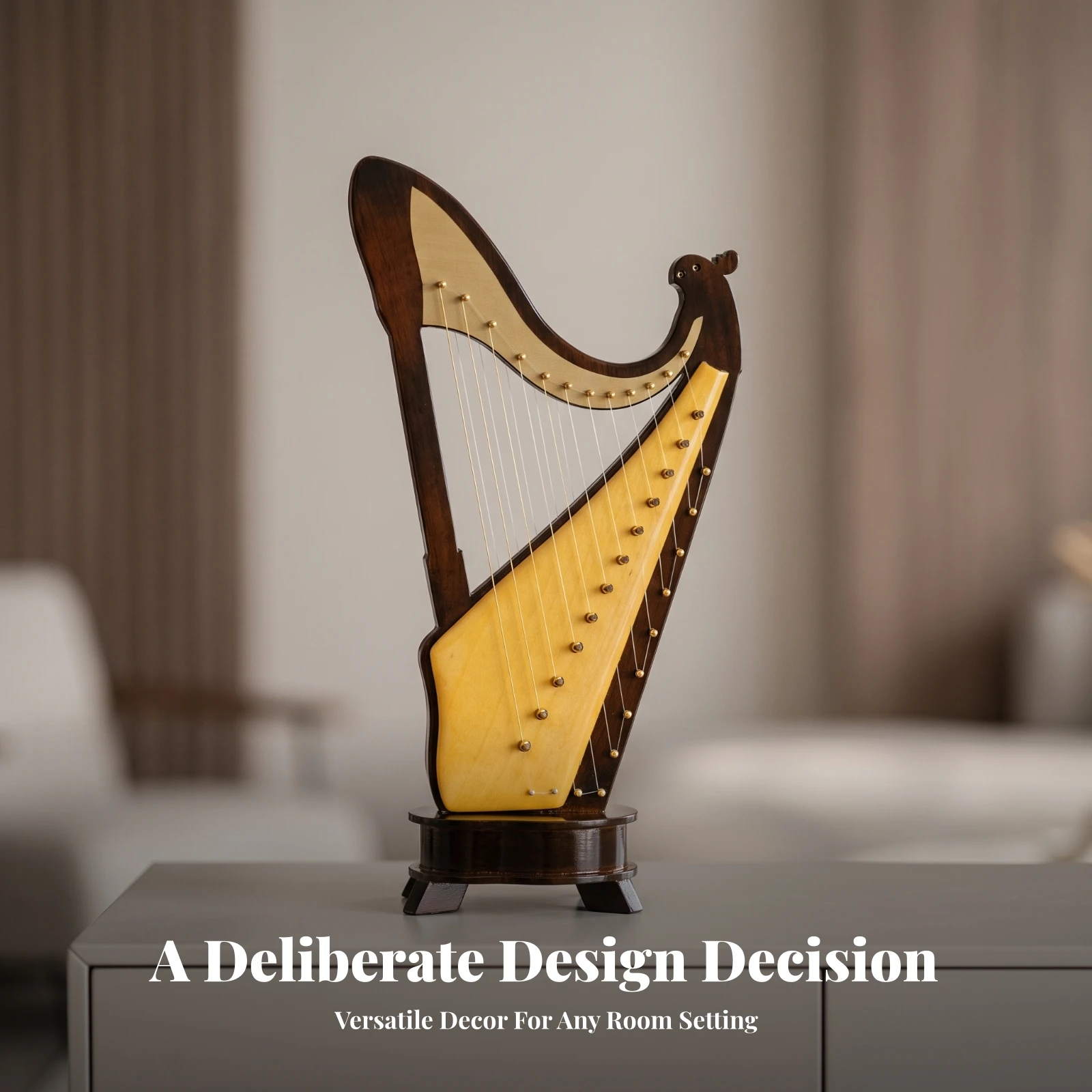 Konghou Model Fine Detail Miniature Harp Model Wooden Instrument Ornament High Quality Miniature Harp Shiny for Music Lovers