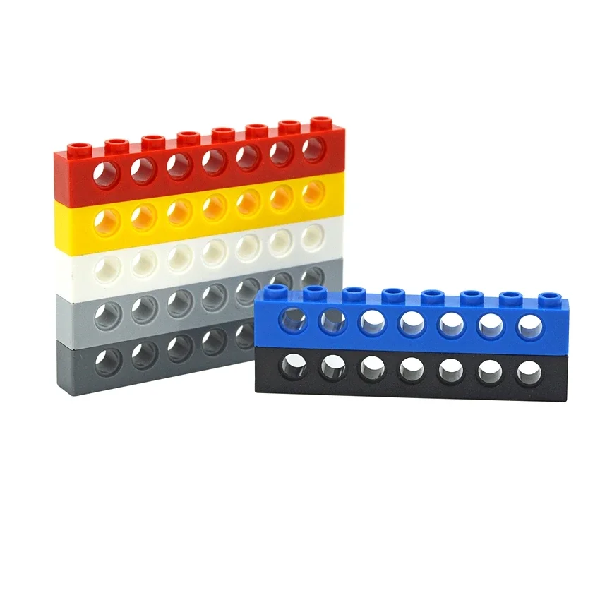 MOC Teile 10PCS Bausteine 1x8 mit 7 löcher Perforierte Ziegel Baut Partikel Lange Strahl 3702 Technische Spielzeug für Kinder