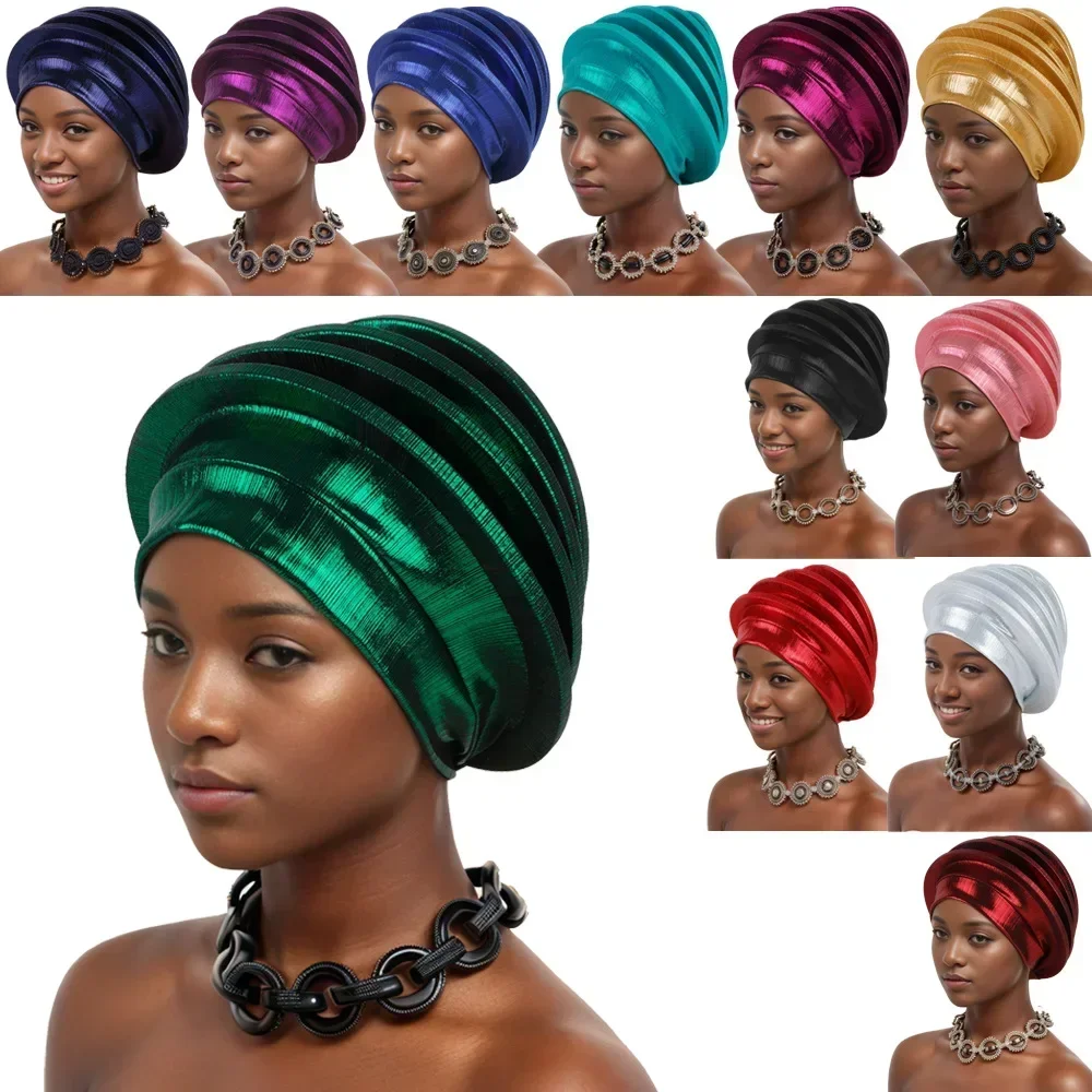 2025 Elegant Spiral Beret for Women African Head Wraps Female Turban Nigeria Headpiece Wedding Party Auto Gele Headties Cap Hat