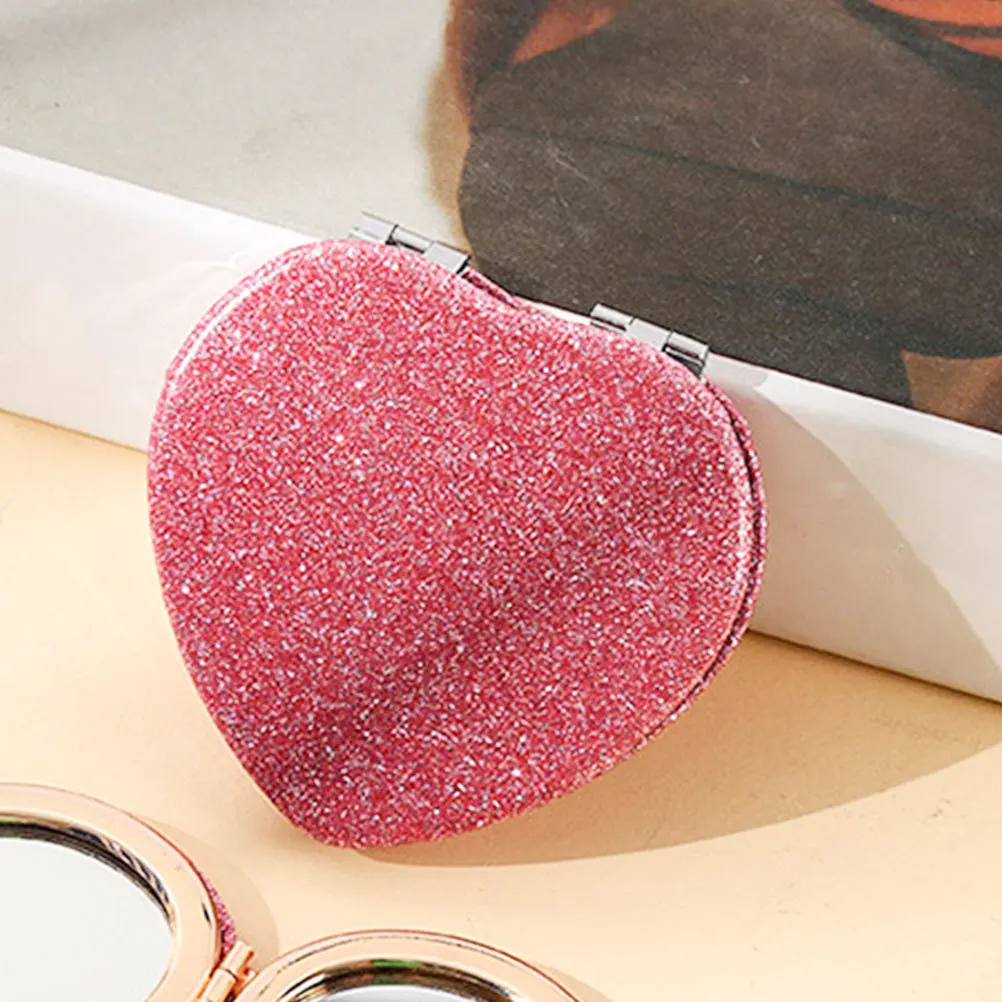 Herzförmiger, tragbarer, zusammenklappbarer Schminkspiegel, doppelseitiger, kompakter Taschenspiegel für Damenhandtaschen