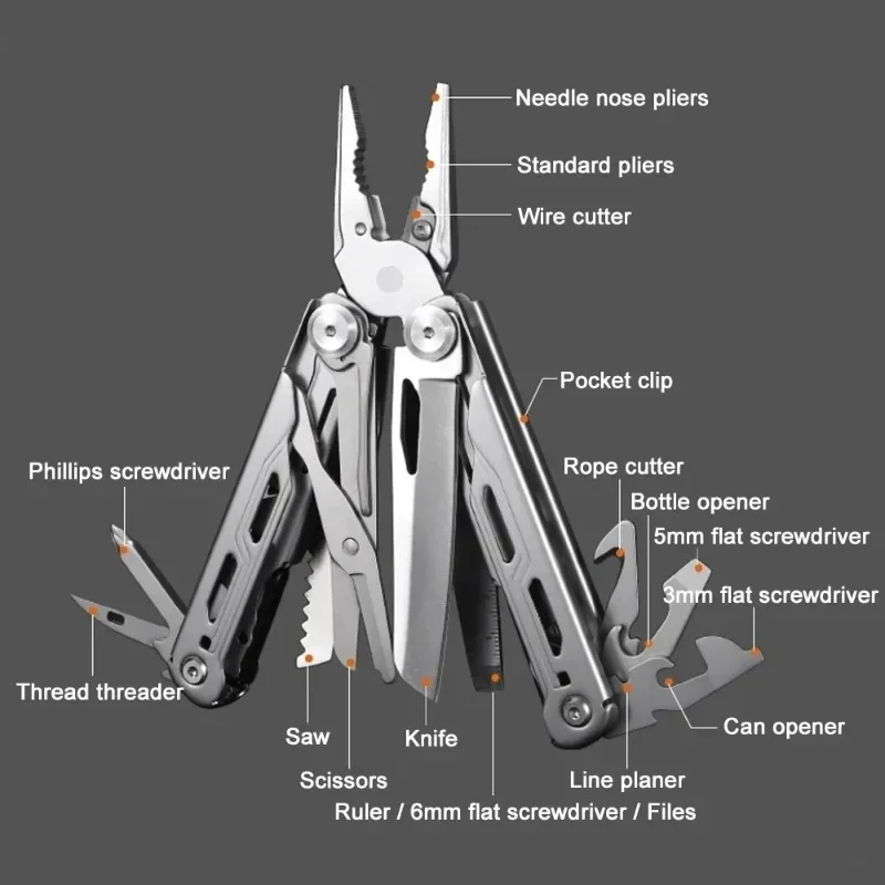 Multitool Plier Foldable and Self-Locking Hard Stainless Steel Multipurpose Portable Equipment for Outdoor Camping with Tool Kit