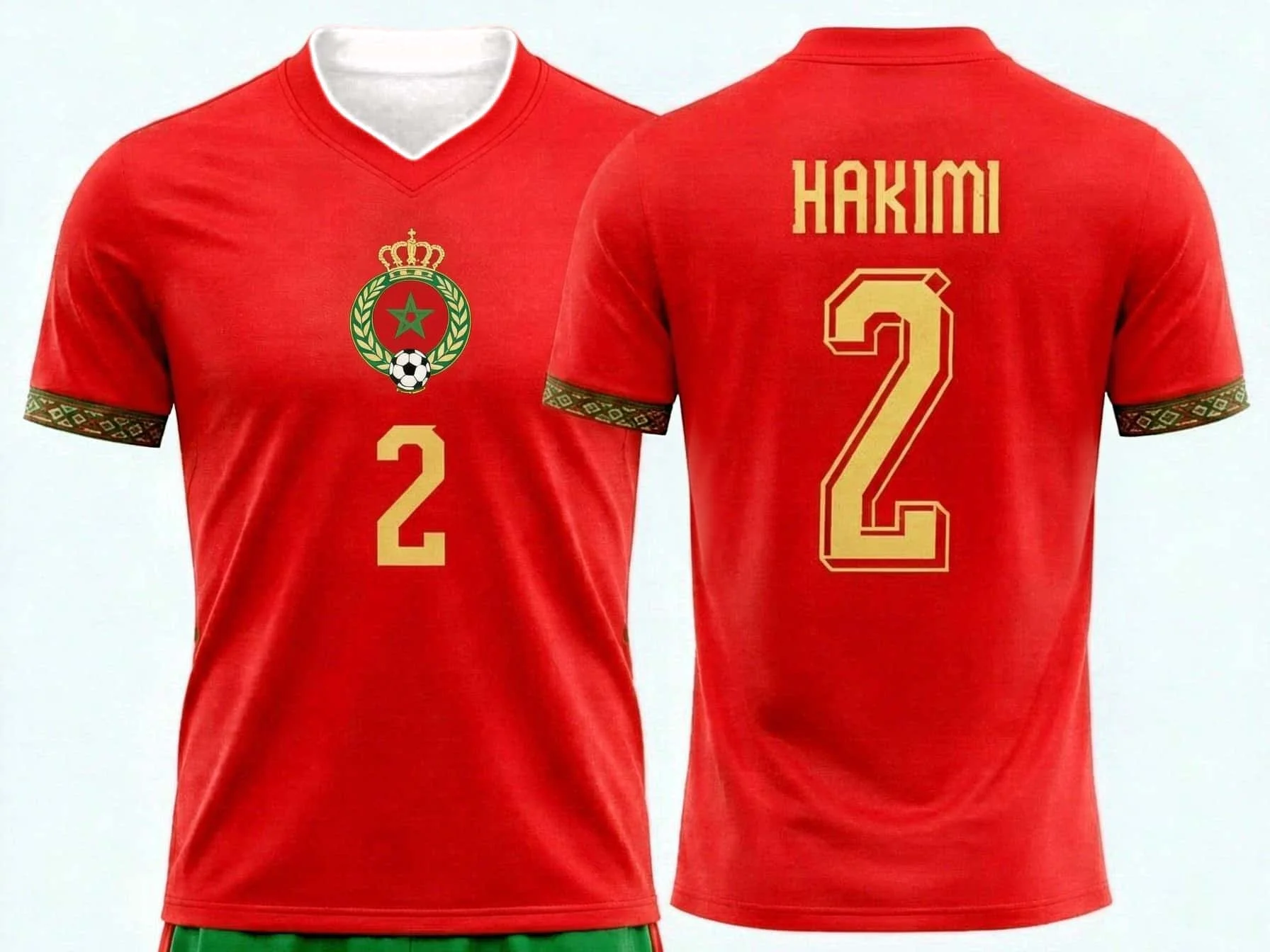 Moroccan Cultural Inspired Sport Tee Red Base Green Traditional Pattern Trim Short‑Sleeve Quick‑Dry Family Matching Casual Top
