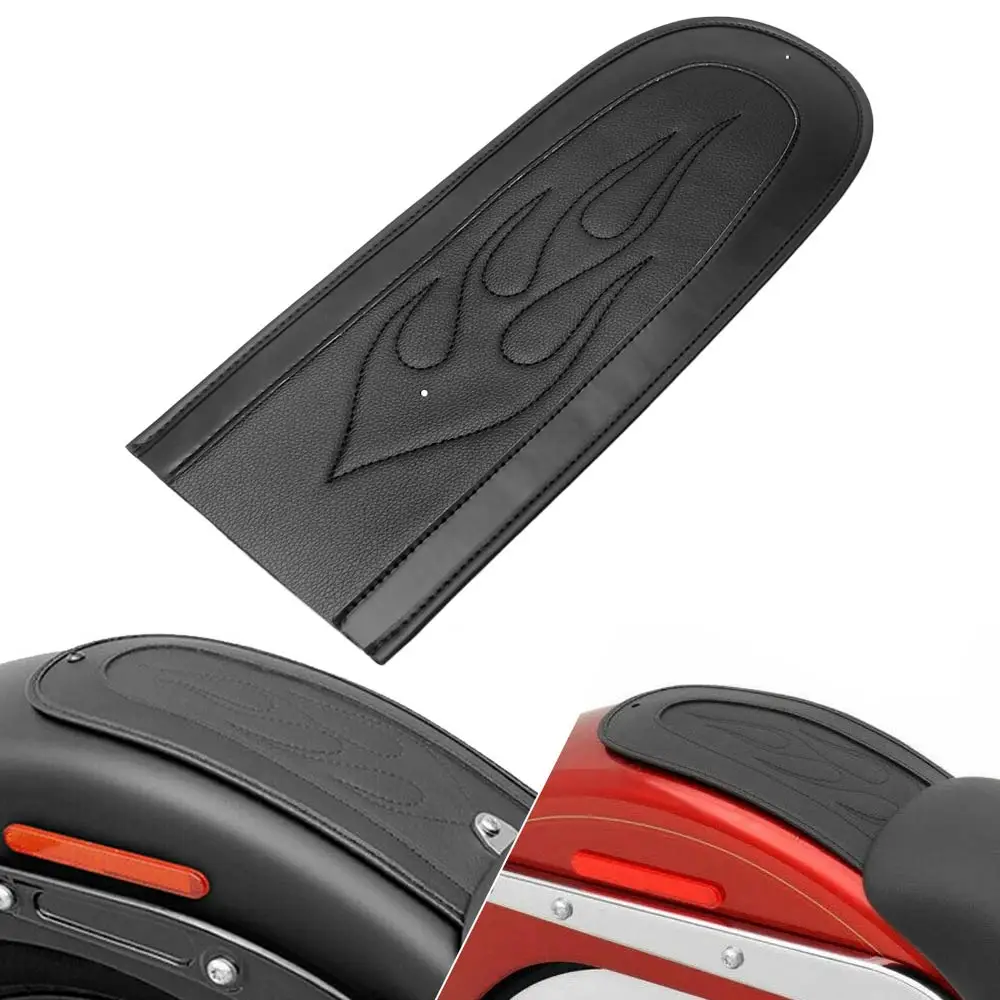 Motorcycle Rear Flame Stitch Leather Rear Fender Bib Leather Pad For Harley Dyna Fat Bob Wide Glide Fat Bob 2006-2017