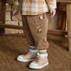 Dave Bella 2024 Winter New Kids Baby Corduroy Straight Trousers Boys Soft All-match Casual Pants Boys Khaki Pant DB4243746