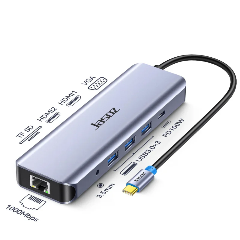 11 in 1 USB C Hub Docking Station 100W PD Gigabit Ethernet SD TF VGA Audio for Laptop