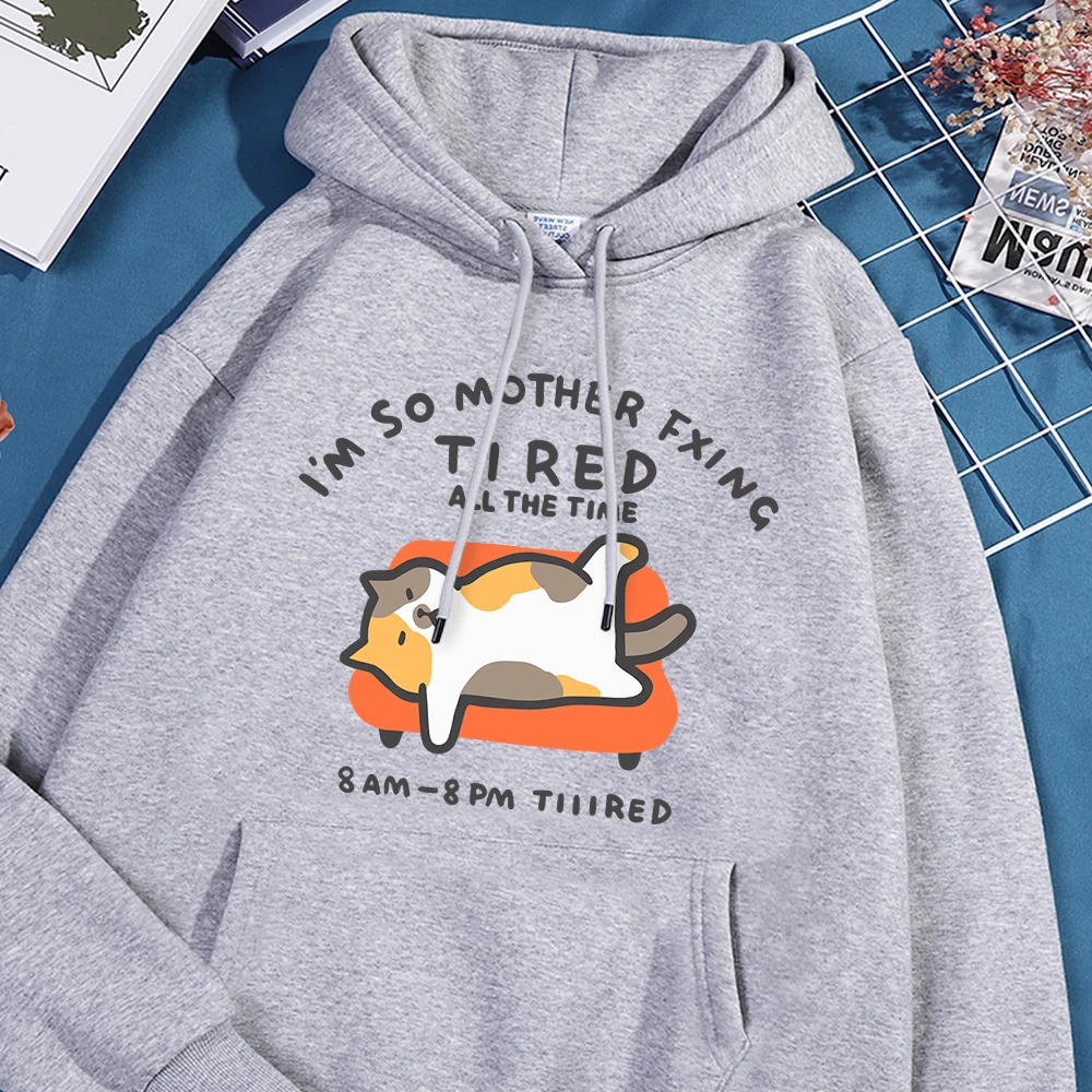 Flower Cat Lying On The Sofa Black Printed Women Hoodies Leisure Sweatshirt Sporty Oversized Sweatshirts Versatile Vintage Top