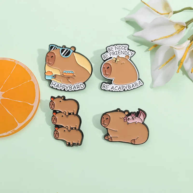 3-6pcs/set Capybara Hippo Enamel Pins Cartoon Cute Hippopotamus Animal Brooch Lapel Badge Jewelry Accessories Gifts for Friends