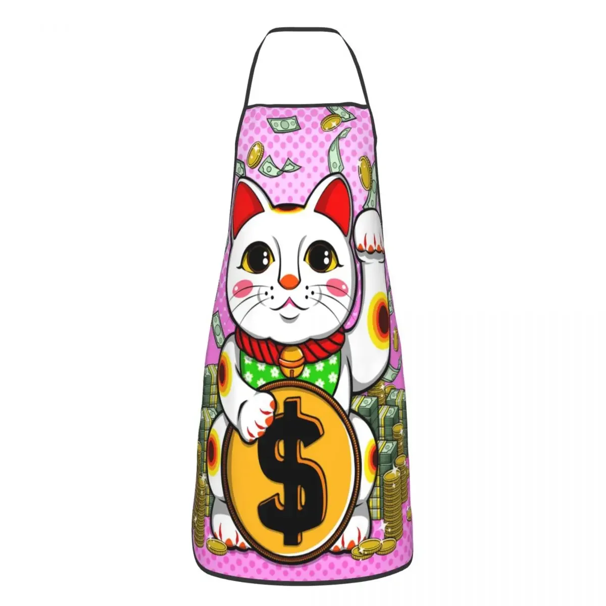 Custom Bib Dollar Maneki Neko Cat Aprons Men Women Unisex Adult Chef Cooking Kitchen Fortune Lucky Cats Tablier Cuisine Painting