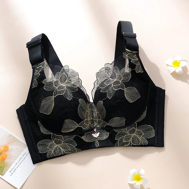 Women\'s Push up Bras Adjustable New Wireless Bras Women Flower embroidery Bra Underwear Large Size 36-52 CDE Cup Underwear Women