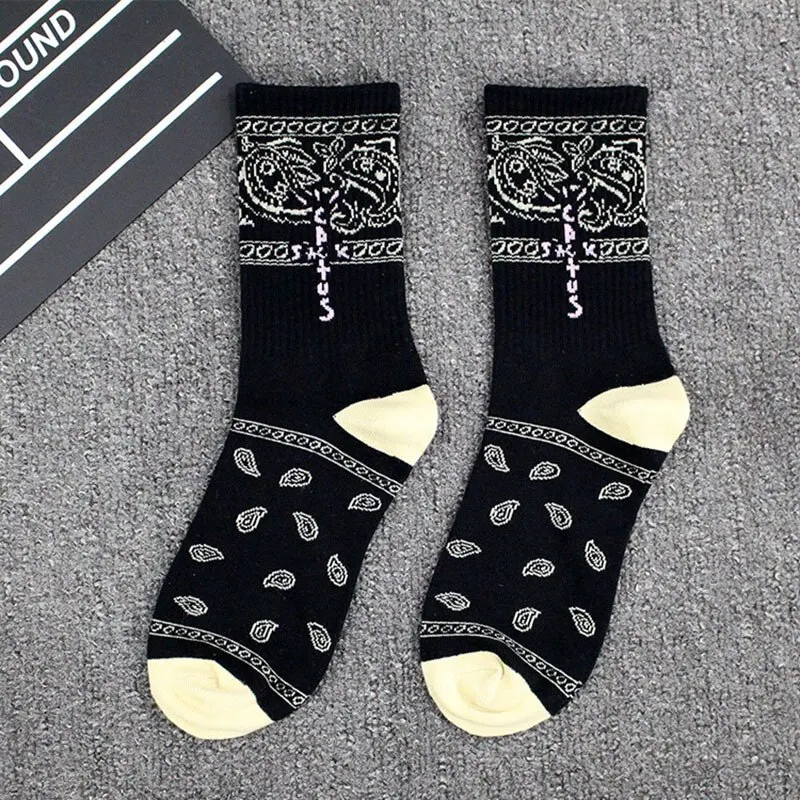 4pairs Men's Cashew Flower Pattern Cotton Crew Socks For Casual