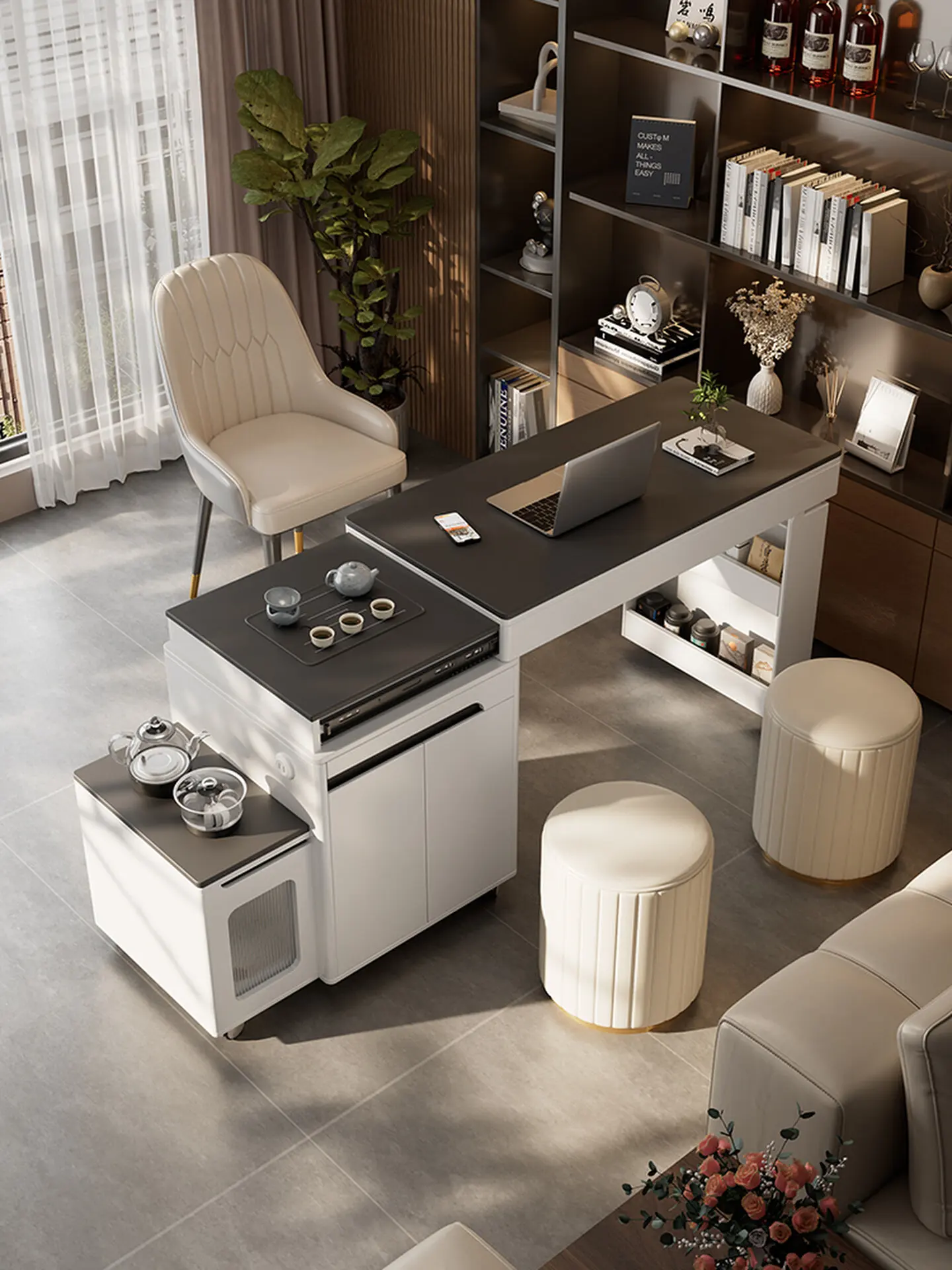 

Приставной столик из спеченного камня на колесиках с местом для хранения, для гостиной и спальни, многофункциональная мебель, прочный, устойчивый, долговечный, современный, для дома