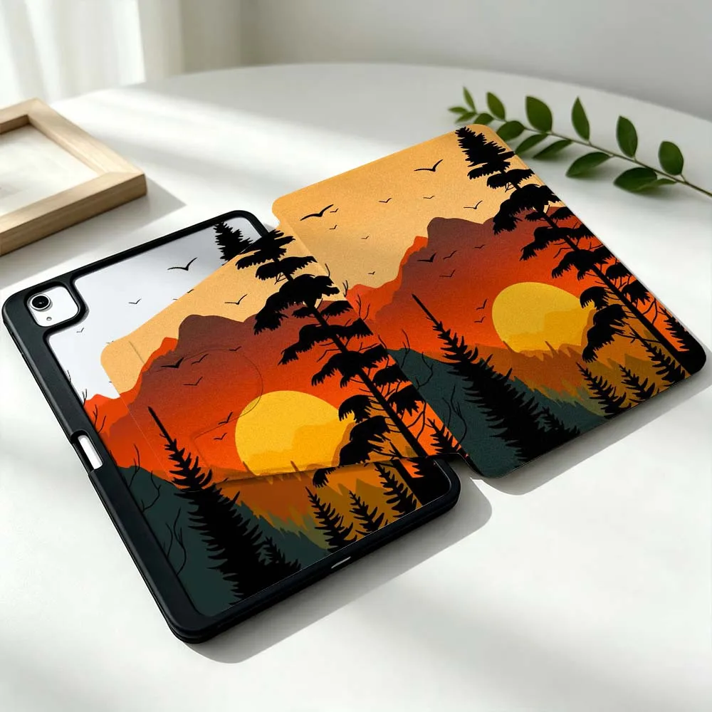 Design Sunset Landscape For Samsung Galaxy Tab S11 S10 S9 S8 A11 FE Plus Ultra 360° Rotation Stylus Storage Tablet Case