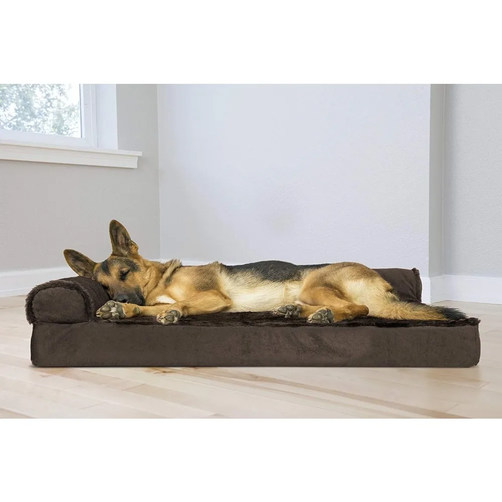 Orthopedic Support Dog Bed with Removable Cushions and Washable Cover, Suitable for Large Dogs up to 95 lbs - Plush Velvet L-Sha