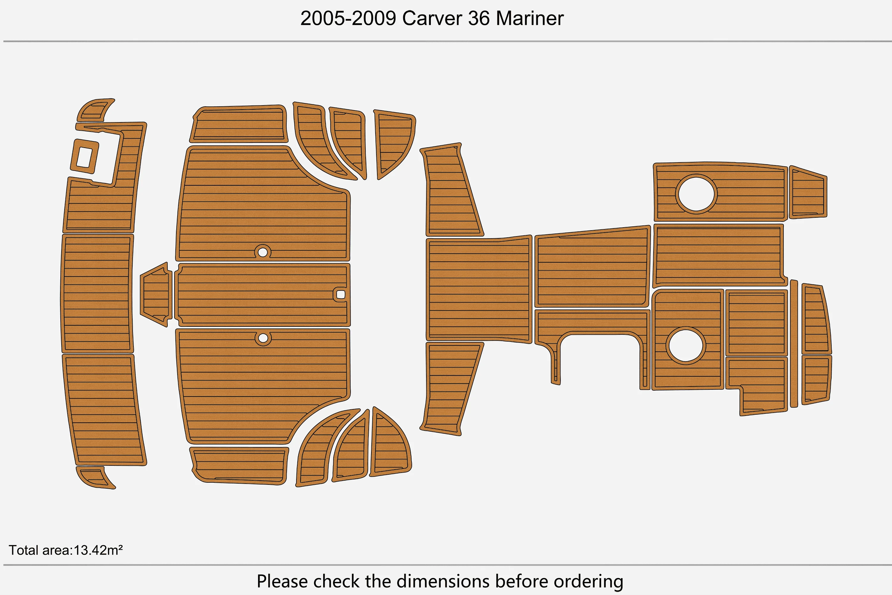 Marine Faux Teak EVA Non-Slip Mat-2005-2009 Carver 360 Mariner Self-Adhesive 1/4