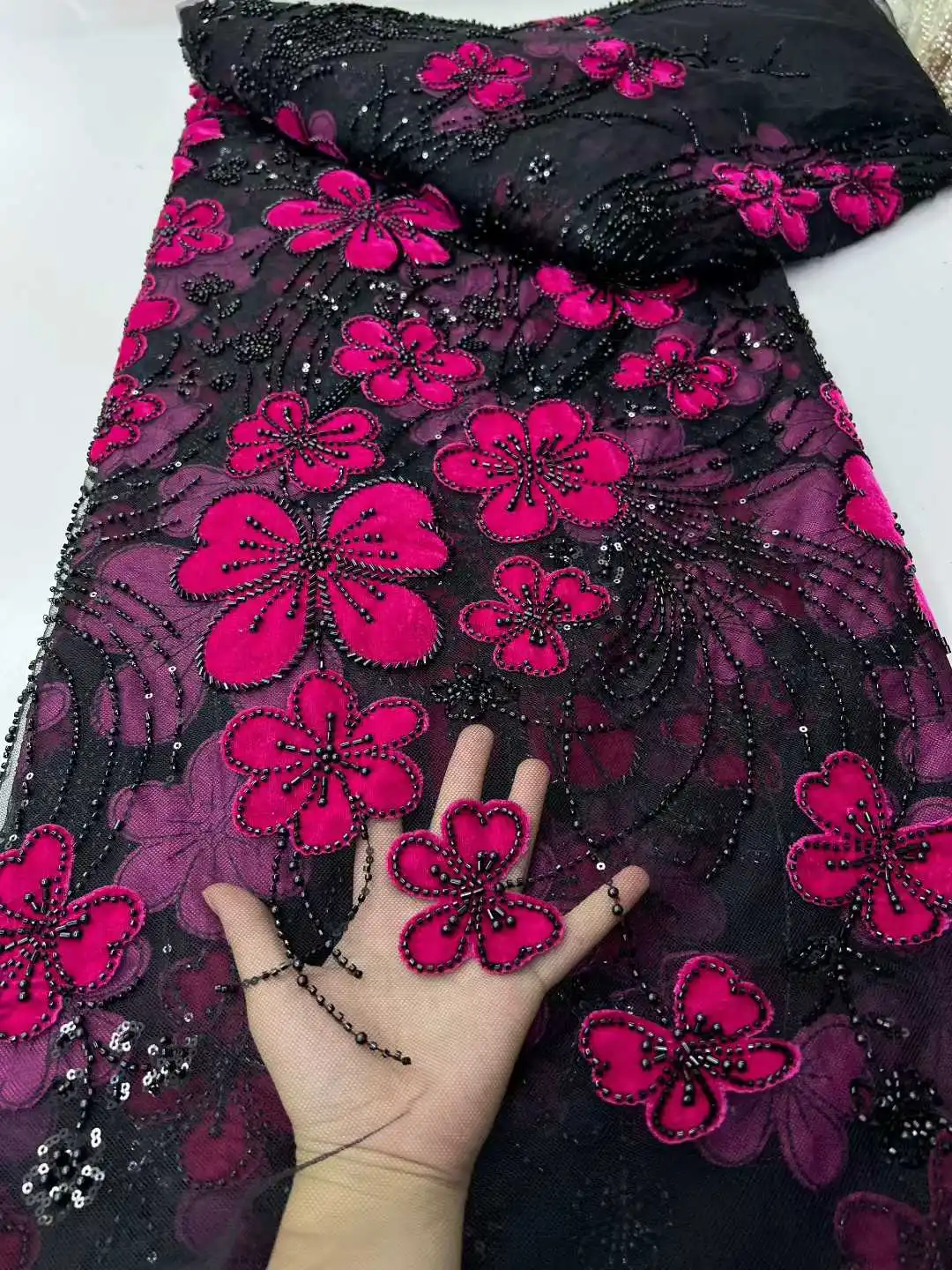 

Роскошная нигерийская африканская кружевная ткань с бисером, 2025, высокое качество, вышивка блестками, французская сетчатая бархатная кружевная ткань для шитья платья