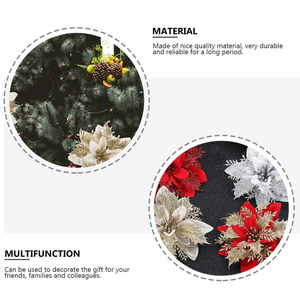 

15Pcs Christmas Simulation Flower Decor Artificial Flower Ornament for Tree Garland DIY Party Decoration Vivid Xmas Home Decor