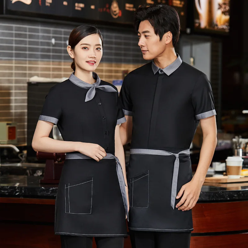 Summer Waiter Workwear Women's Farm House Restaurant Ding Room Hot Pot Restaurant Barbecue Short Sleeve Uniform Men