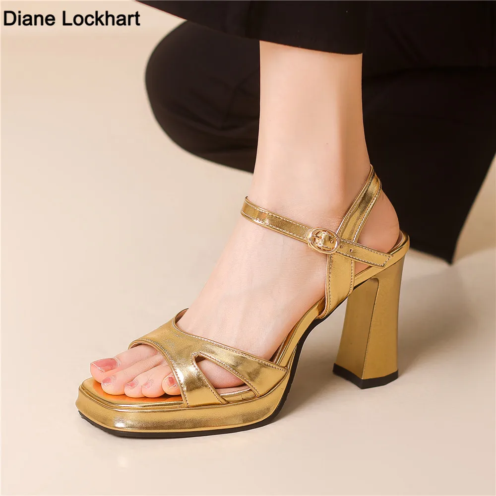 

Роскошные женские сандалии, летняя обувь 2024, ремешки на щиколотке, золотистые, серебряные туфли на высоком каблуке с закрытым носком, вечерние туфли, женские дизайнерские большие размеры 34-46