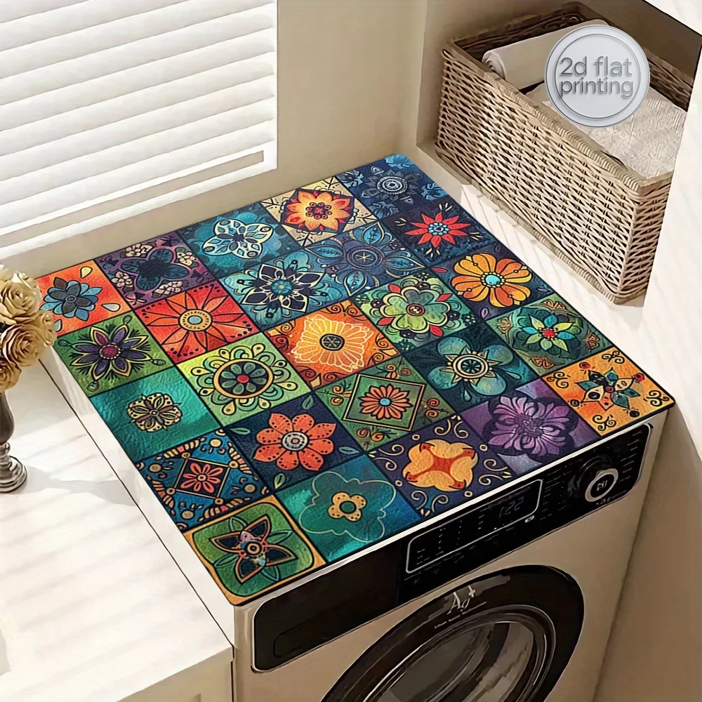 

Jit1pc 20In×24In/24In×24In, Geometric Shapes And Floral Designs, Protective Mat for Washer And Dryer, Dust Cover for Washing Mac