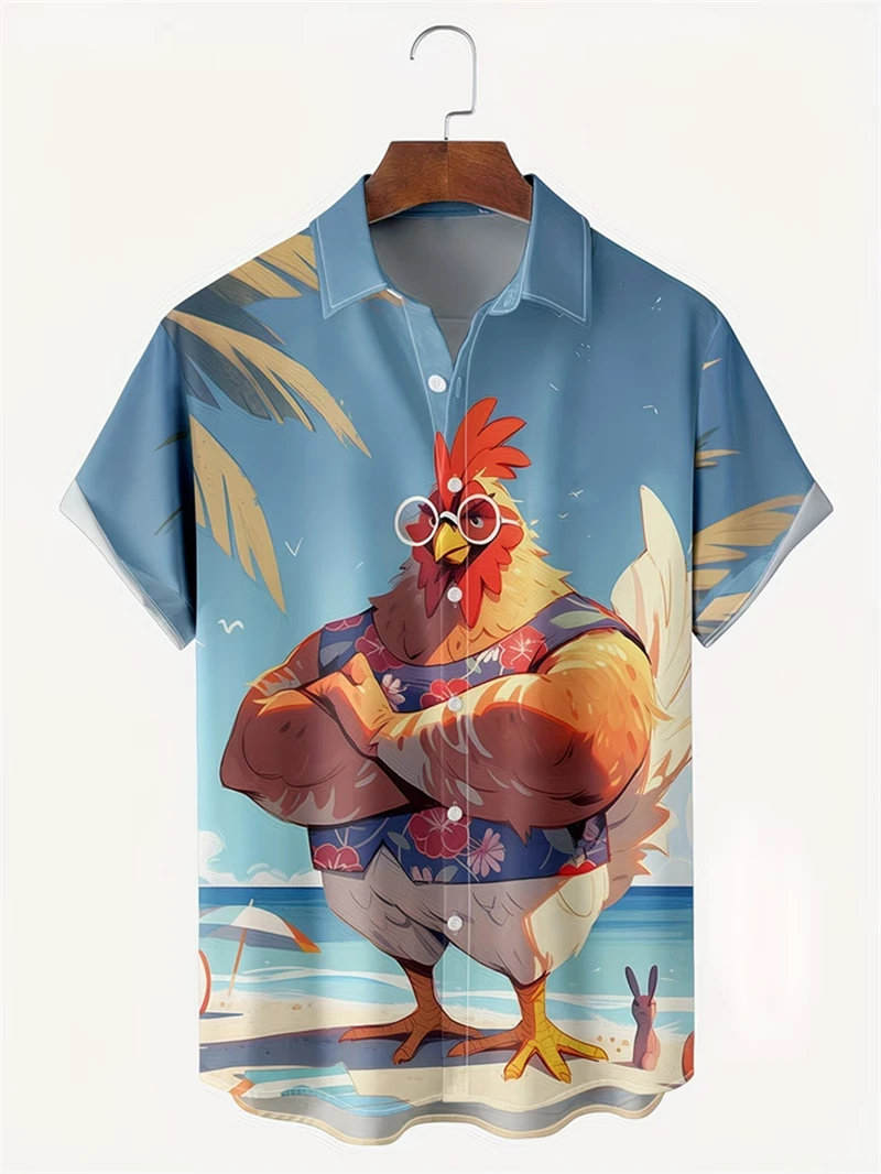 

Cartoon Chicken Graphic Men's Shirt Funny 3D Rooster Print Quick Dry Short Sleeve Tops Casual Men's Clothes Summer Street Shirt