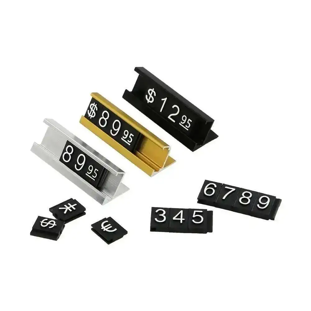 10pcs Golden Adjustable Number Letter Base Price Display Counter Stand Label Metal Ground Arabic Numbers Combined Price Tag