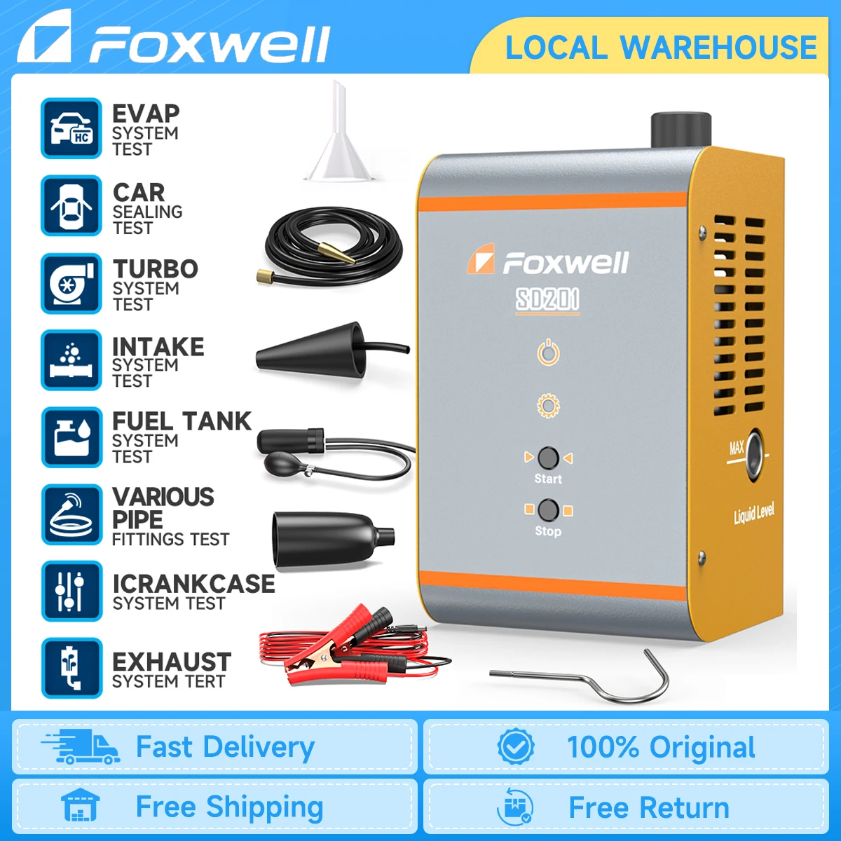 FOXWELL SD201 12V Car Smoke Leak Tester EVAP System Test Fuel Pipe Oil Gas Leakage Locator Smoke Generator Auto Diagnostic Tools