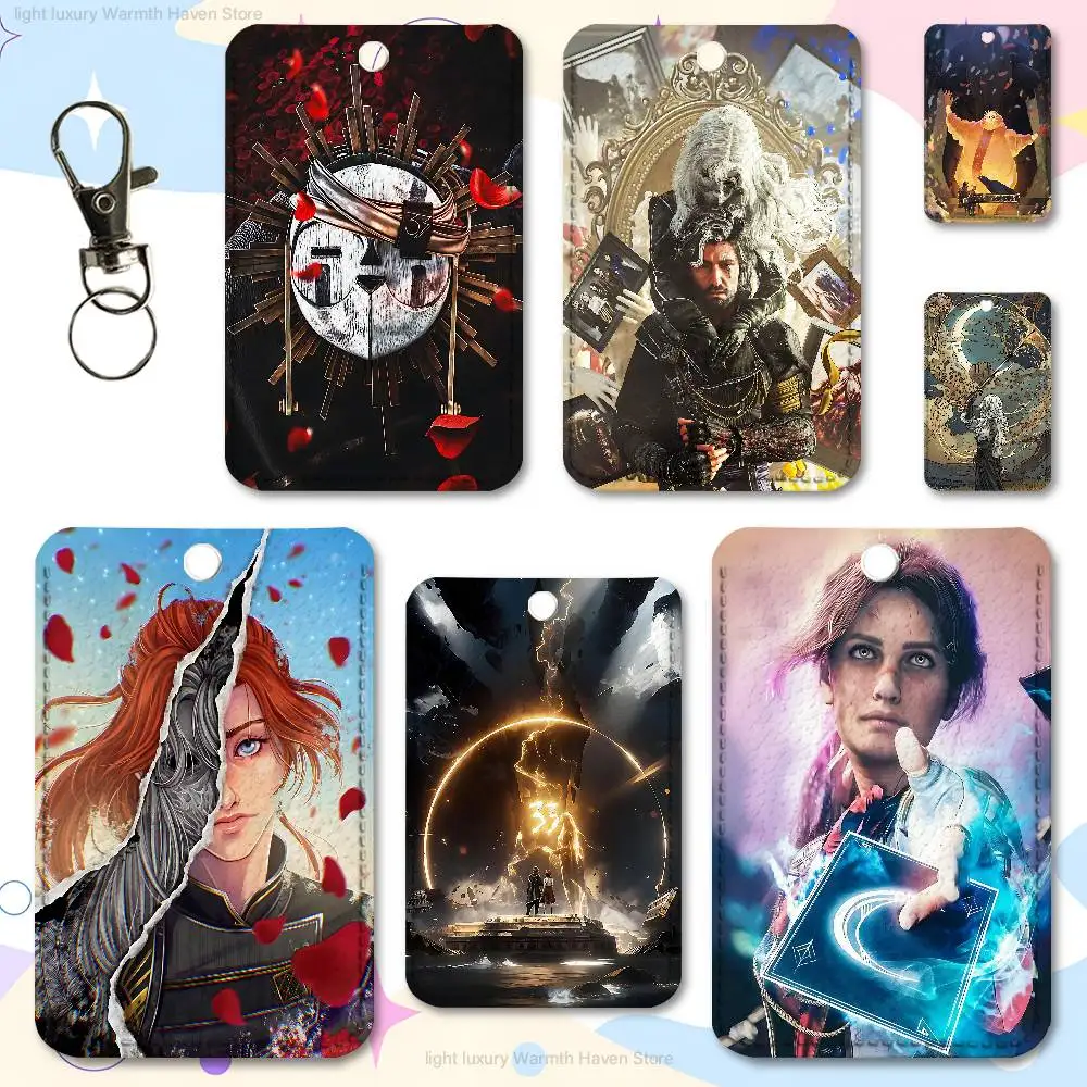 

Gamer C-Clair Obscur E-Expedition 33 Key Tag Ring Leather Card Holder Key Ring Rectangle Access Card Holder