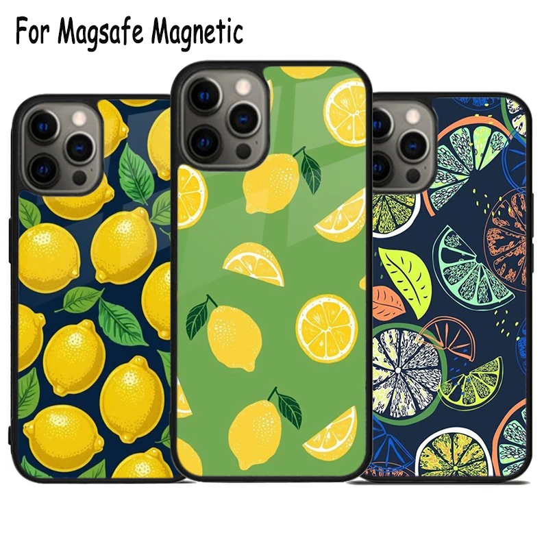 Lemon Fruit Wireless Charge Magsafe Phone Case For iPhone 15 16 14 13 11 12 Pro Max Plus Magnetic Bumper Cover