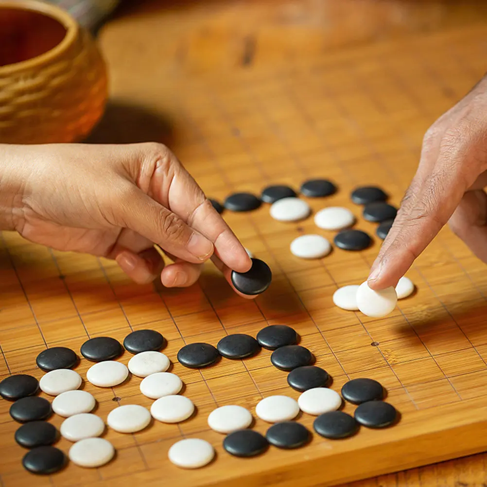 

Go Chess Beads Game of Black White Ceramic Flat Handmade Porcelain Gobang Accessories