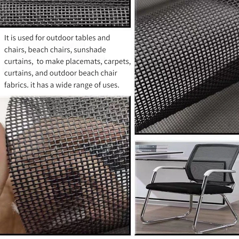 Textilene Mesh Fabric By The Meter for Office Chair Outdoor Table Sunshade Curtain Diy Sewing Cloth Wearable Durable Plain Black