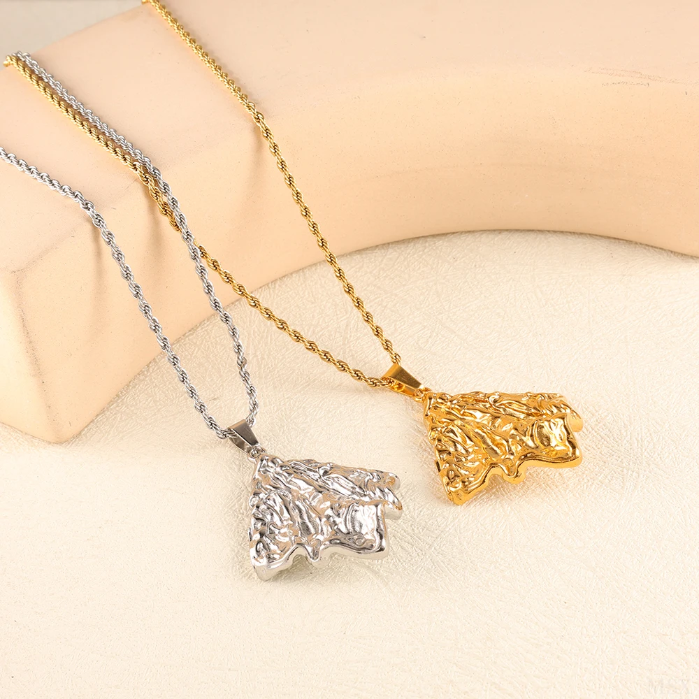 JINHUI Luxury Vintage Irregular Crumpled Design Rectangle Pendant Necklaces For Couples Daily Wear Anniversary Holiday Jewelry