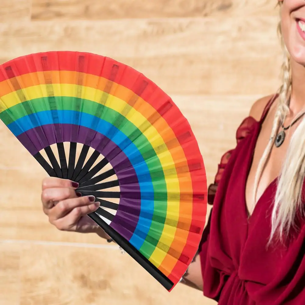 Folding Dance Hand Fan, LGBT Rainbow Fan, Portable Cooling Hand Fan for Festivals Dance Parties Events, Photo Props Tool, 부채