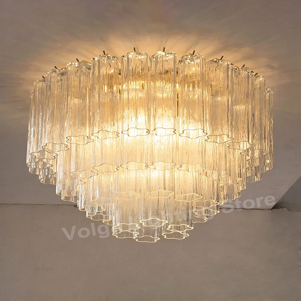 Elevate Room Clear Ceiling Lamp with Murano Glass Lampshade Luxury Low Ceiling Villa Apartment Light Fixture Vintage Lamp