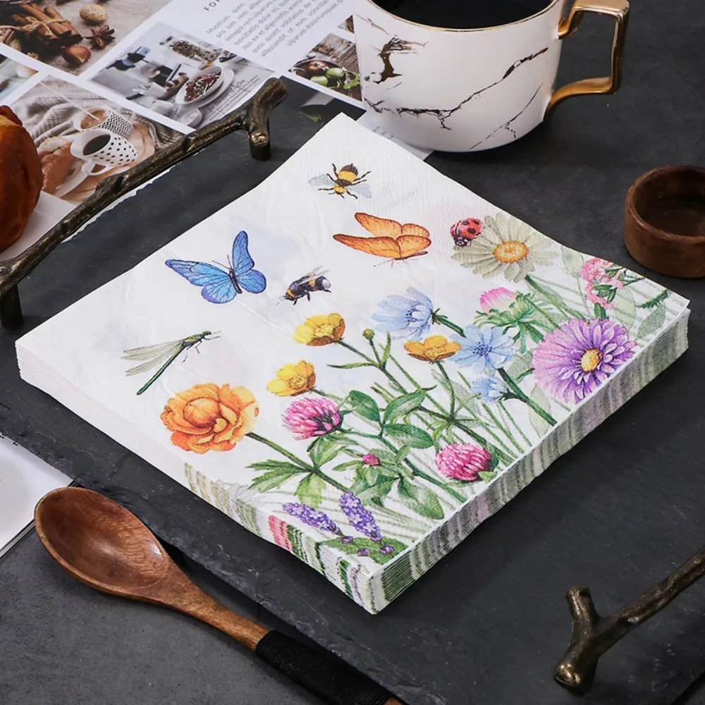 Fresh Butterfly Napkins Paper Pastoral Style Bee Napkins Sweet Wedding Party Table Mouth Cloth Cafe Dining Table Tray Tissues