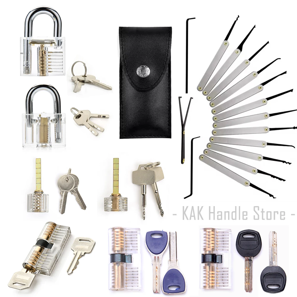 Kit de crochetage de serrures 15-31 pièces, outils de serrurier transparents, ensemble de serrures d'entraînement multifonctionnel, outils à main en acier pour cadenas, outils de quincaillerie