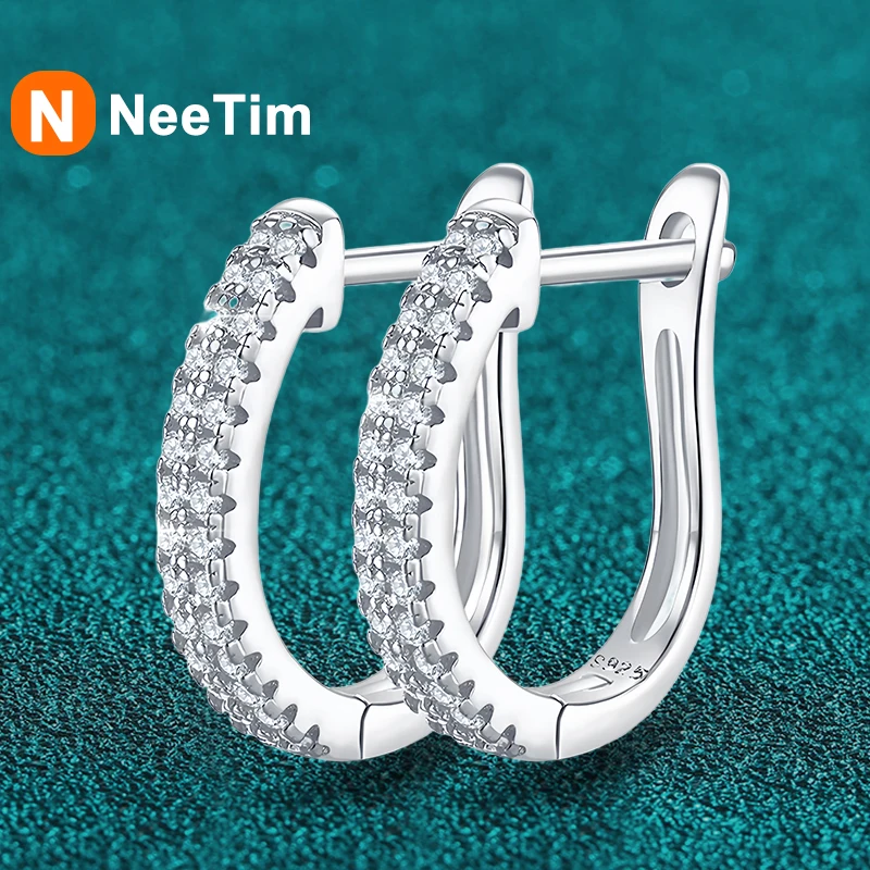 

NeeTim Real Moissanite Ear Hoop Earrings 925 Sterling Silver Stud Earring For Women Wedding Engagement Luxury Jewelry Wholesale