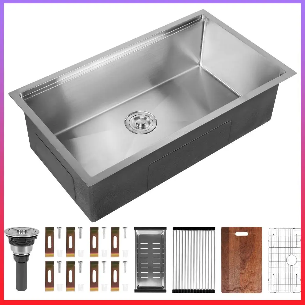 

Кухонная мойка 16 калибра с нижним креплением, с сетчатым сливным фильтром, 30/33 дюйма, с аксессуарами, встраиваемая