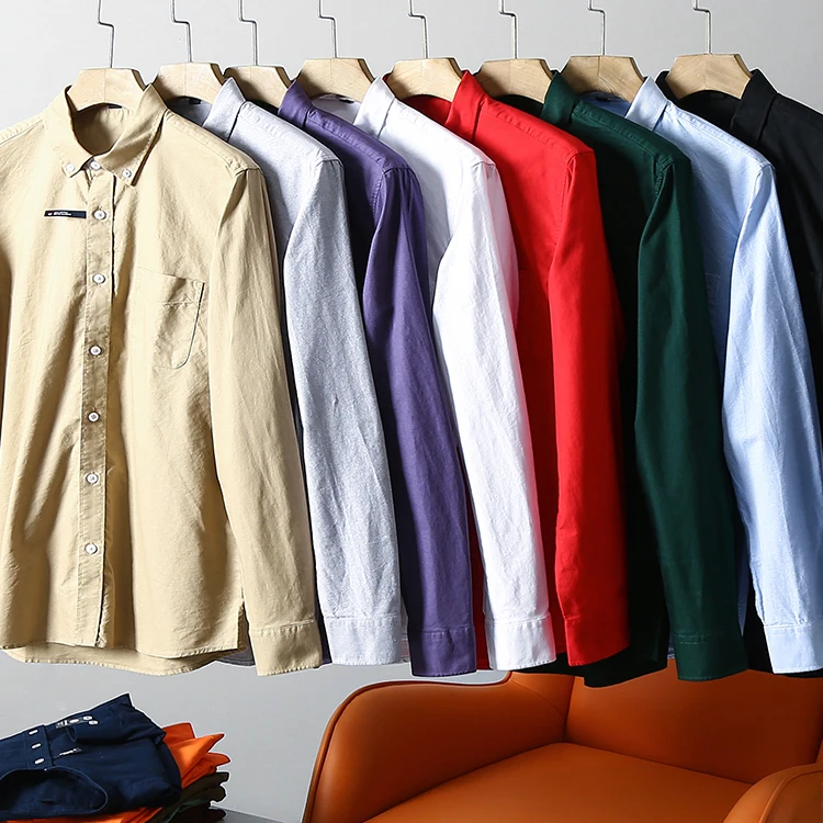 

Men's Cotton Ox Cloth irt Long Sve Casual Pure Color New Arrival 4 Colors Waed Comfortable Busin Gentleman Sle