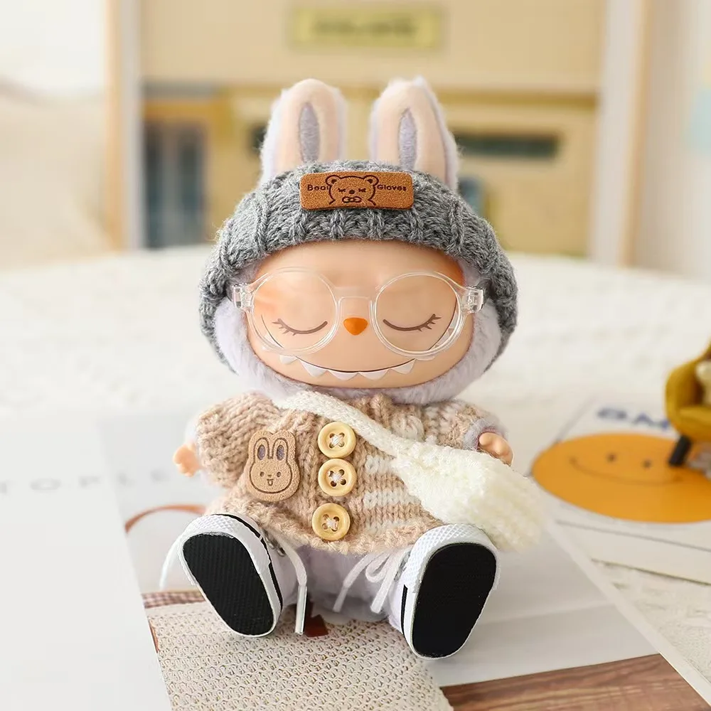 

Cute Sweater Set for Labubu Sitting Party Bear Label Scarf Hat Dolls for Labubu Accessories Outfit For 17 Cm Labubu Clothes