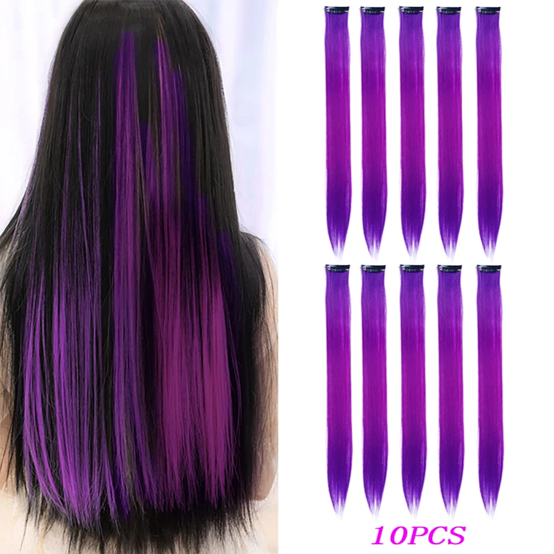 10 Pcs Rainbow Clip in Hair Extensions 22 Inch Colored Straight Highlight Synthetic Hairpieces for Women Kids Girls Gifts