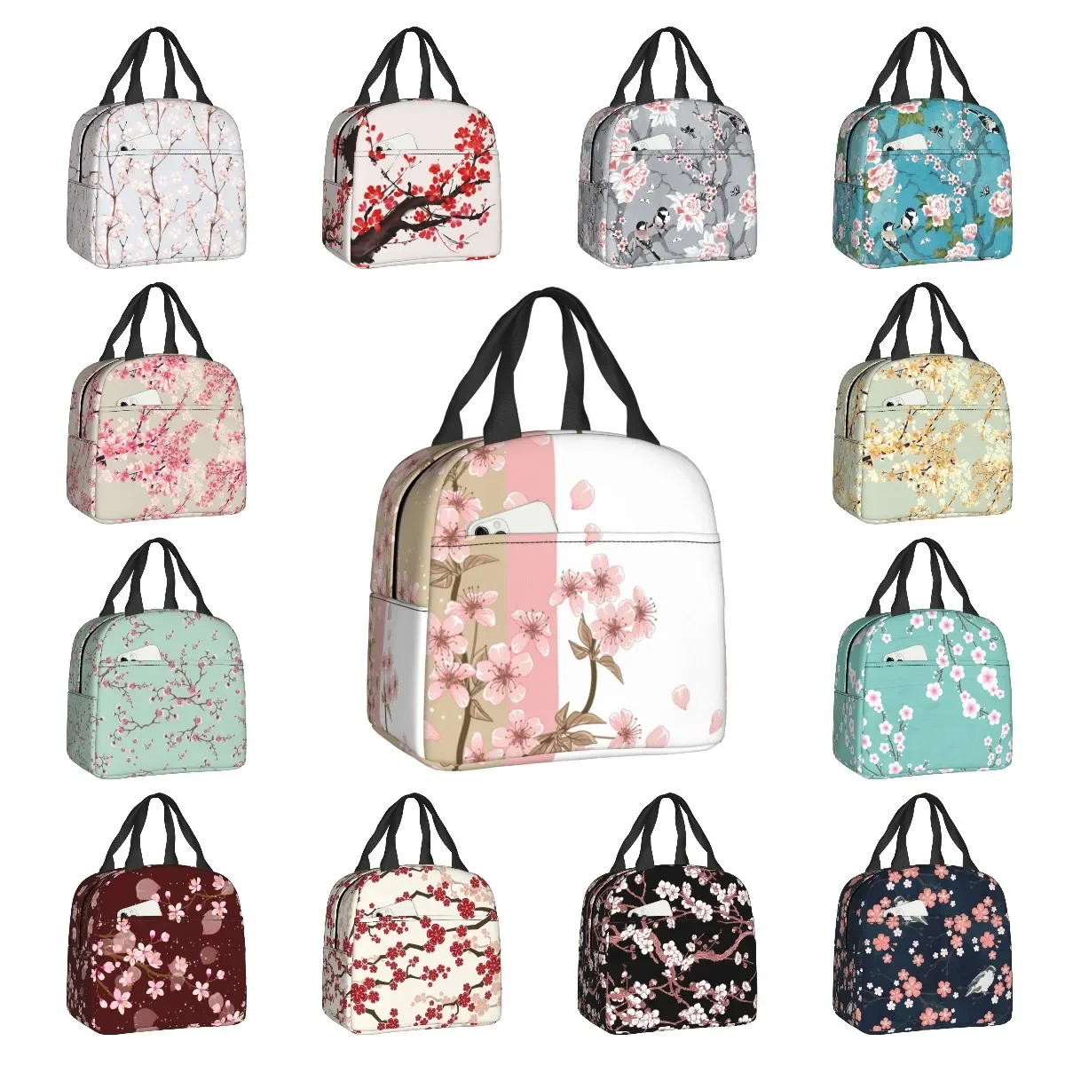 Cherry Blossoms After Winter Thermal Insulated Lunch Bags Women Japanese Sakura Floral Lunch Container for School Food Box