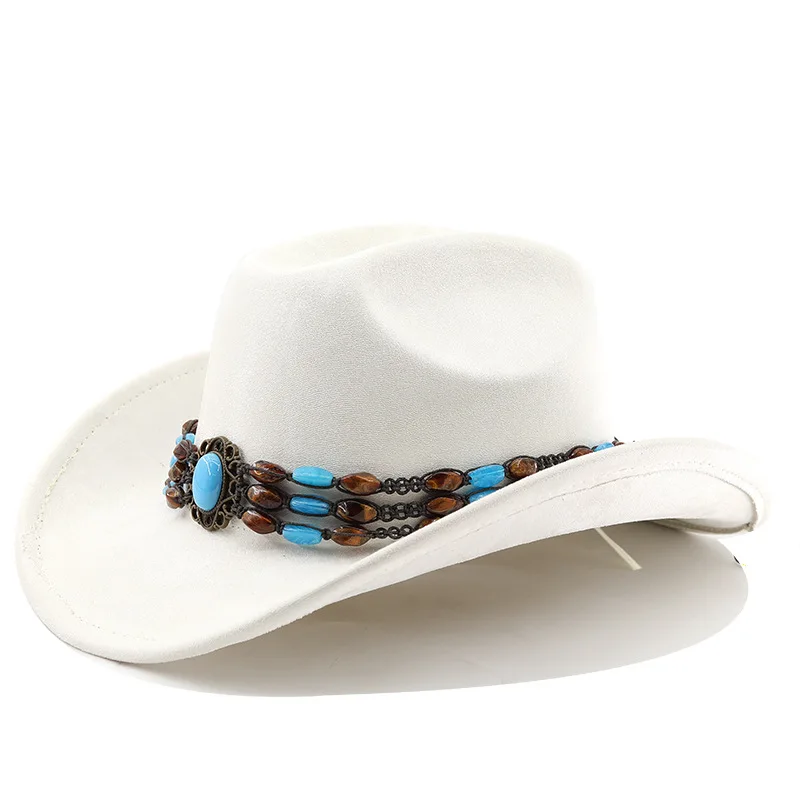 Western-Cowboyhut aus Wildleder zum Reiten für Männer und Frauen, Outdoor-Reisehut mit gerollter Krempe, Zylinderhut im Ethno-Stil, Filzhut – Detail 1