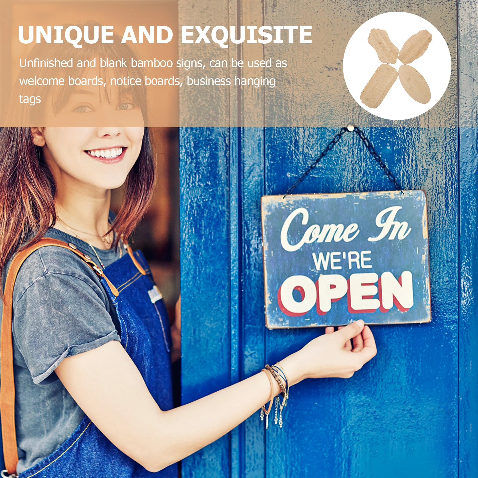 

4 Pcs Blank Business Board Hanging Wood Sign Unfinished Crafts Plaque Bamboo Signs Door Hangers