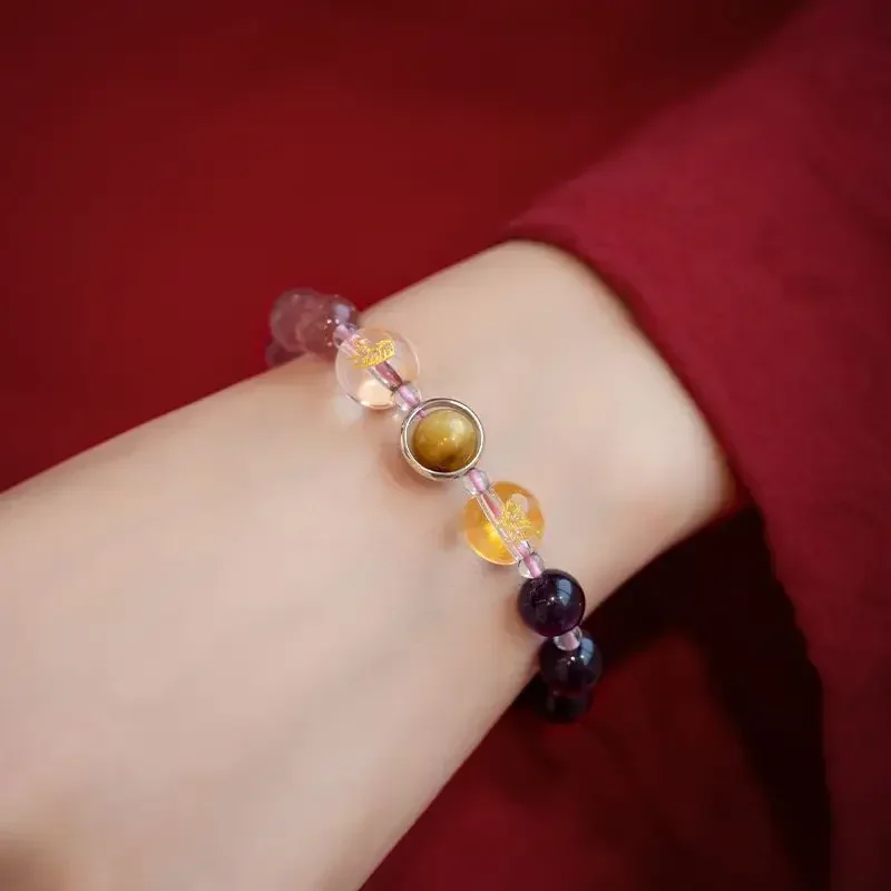 Natural Crystal Three-in-One Six-in-One Zodiac Bracelet Women's Tiger Eye Stone Good Lucky Handstring Buddha Beads Retro Style