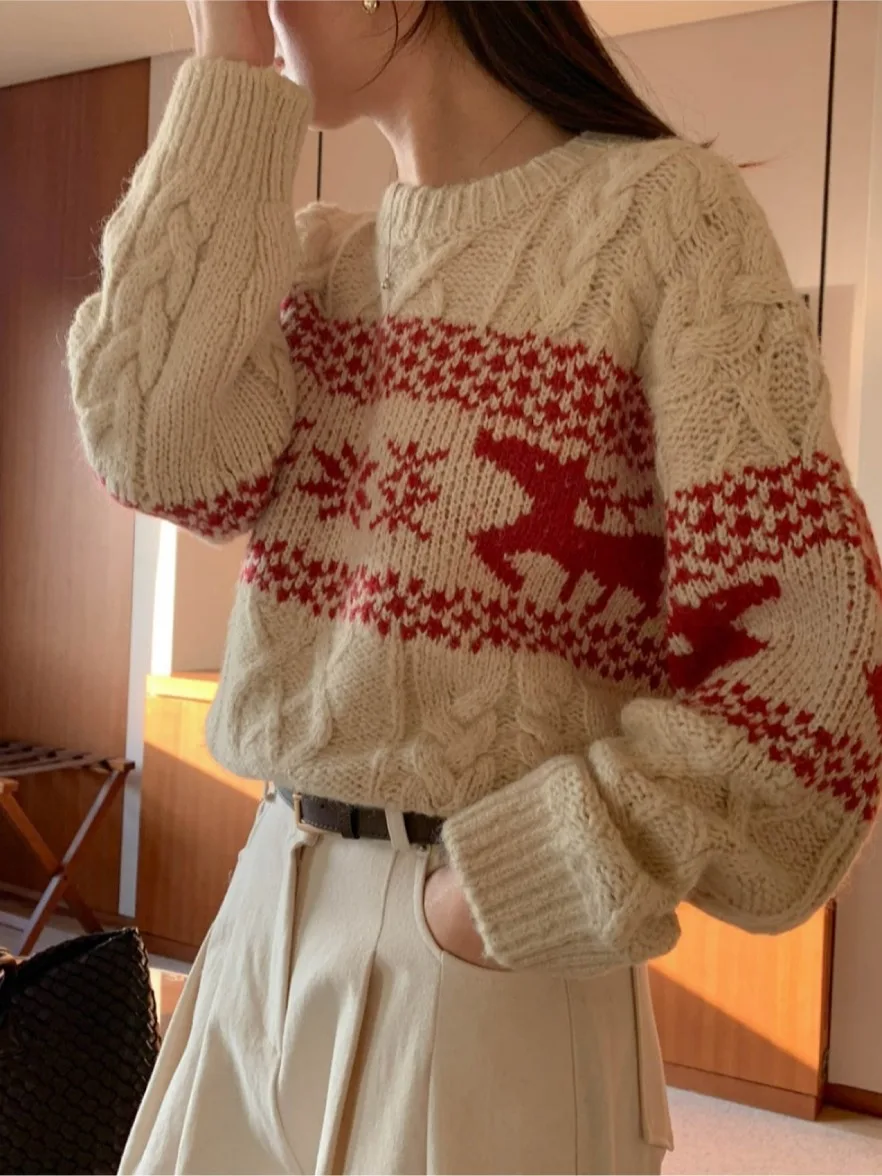 Chic Autunno Inverno Colore Blo Vintage Twisted Lungo Sve rotondo Ne Maglione Versatile Materiale da donna di alta qualità