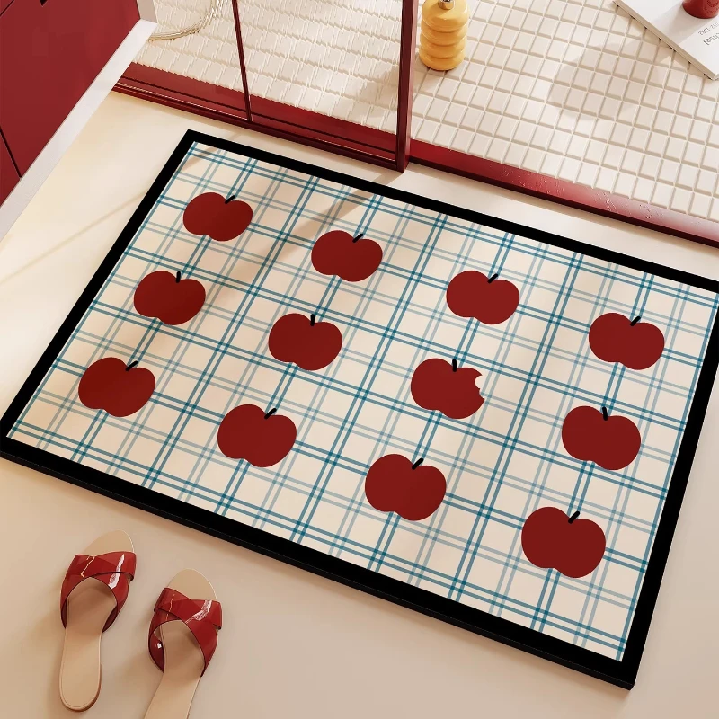 Absorbent Bath Carpet Diatom Mud Anti-slip Stain-resistant Floor Mat Retro Red Striped Cross-grid Rug Toilet  Rugs Home Decor