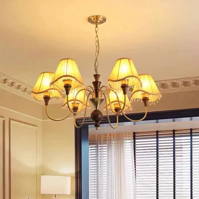 Medieval retro all-copper chandelier, American solid wood nostalgic chandelier