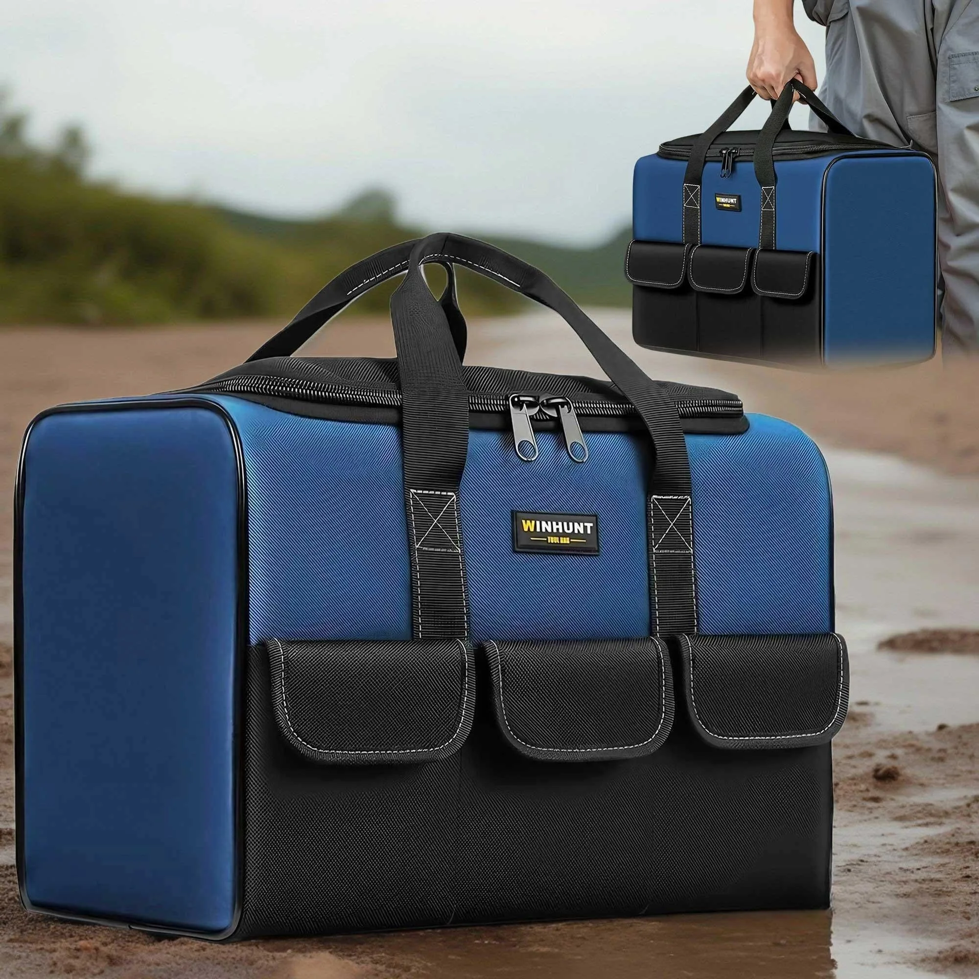 

Mouth Heavy Duty Tool Bag with Reinforced Bottom Multi Compartment Storage Large Capacity Organizer for Construction Site Tools